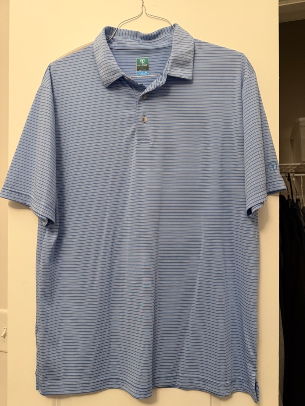Light Blue Striped Performance Polo Shirt
